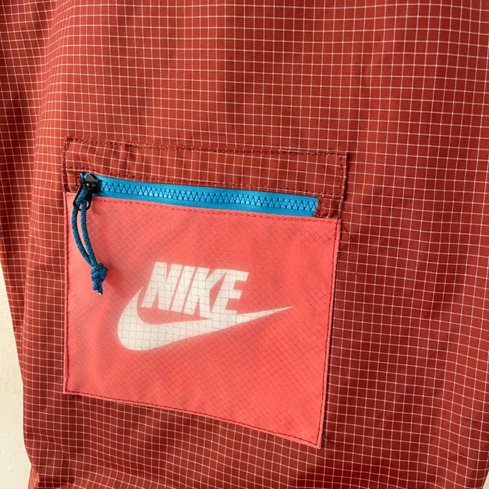 Nike Heritage Red Orange Blue Grid Pattern Drawstring Sports Tote Gym Bag Purse - Picture 2 of 6